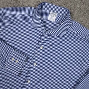 Brooks Brothers Shirt Mens XL 17 35 Blue Gingham Check Regent Dress Button Up